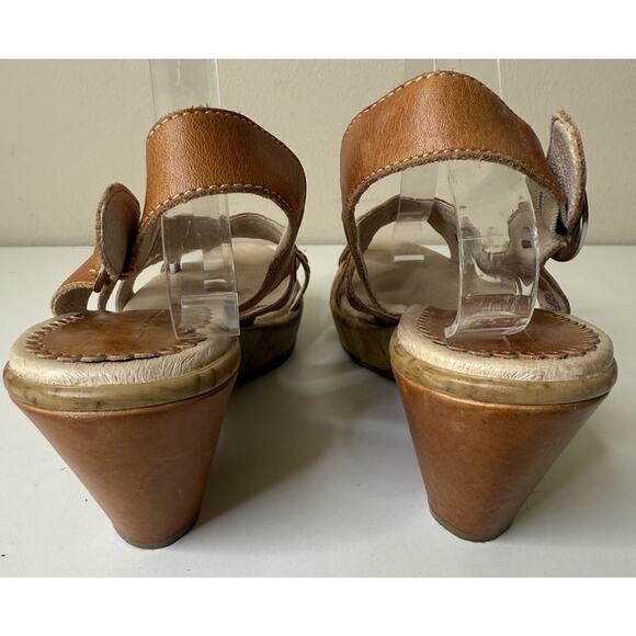 Pikolinos Wedge Sandals Womens 41 Tan Leather Embroidered Side Buckle Open Toe - Picture 4 of 10